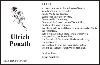 Traueranzeige von Ulrich Ponath  von Magdeburger Volksstimme