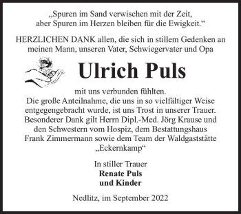 Traueranzeige von Ulrich Puls  von Magdeburger Volksstimme