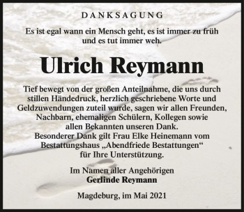 Traueranzeige von Ulrich Reymann  von Magdeburger Volksstimme