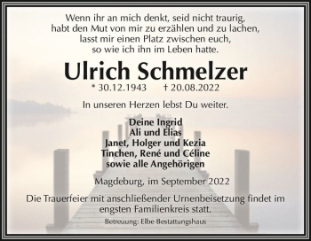 Traueranzeige von Ulrich Schmelzer  von Magdeburger Volksstimme