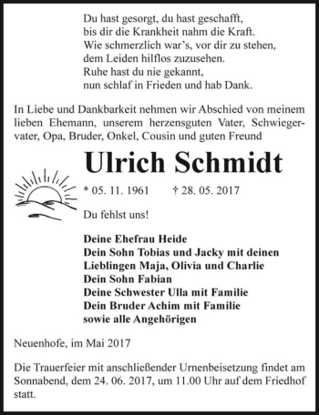 Traueranzeige von Ulrich Schmidt  von Magdeburger Volksstimme