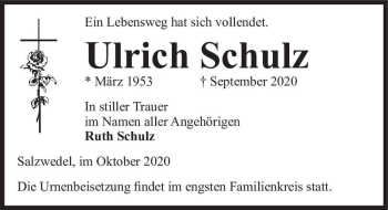 Traueranzeige von Ulrich Schulz  von Magdeburger Volksstimme