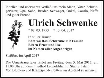 Traueranzeige von Ulrich Schwenke  von Magdeburger Volksstimme