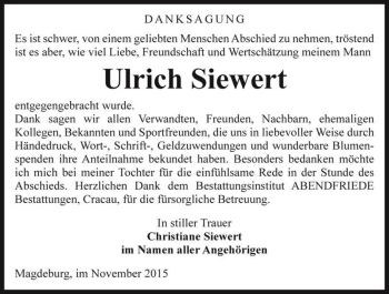 Traueranzeige von Ulrich Siewert  von Magdeburger Volksstimme