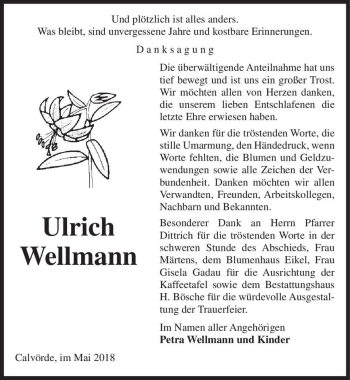 Traueranzeige von Ulrich Wellmann  von Magdeburger Volksstimme