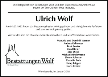 Traueranzeige von Ulrich Wolf  von Magdeburger Volksstimme