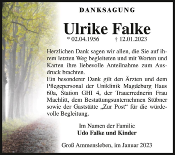Traueranzeige von Ulrike Falke  von Magdeburger Volksstimme