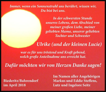 Traueranzeige von Ulrike und Lucie Steffens  von Magdeburger Volksstimme