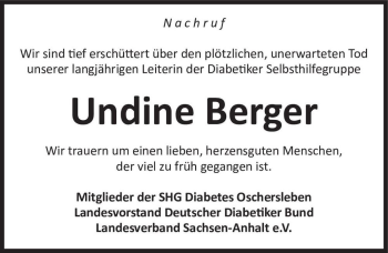 Traueranzeige von Undine Berger  von Magdeburger Volksstimme