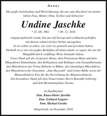 Traueranzeige von Undine Jaschke  von Magdeburger Volksstimme