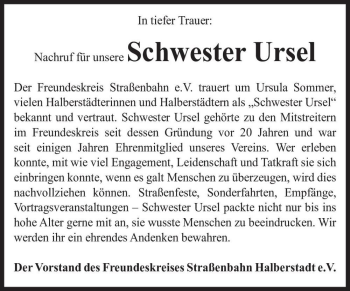 Traueranzeige von Ursel  von Magdeburger Volksstimme
