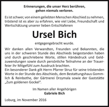 Traueranzeige von Ursel Bich  von Magdeburger Volksstimme