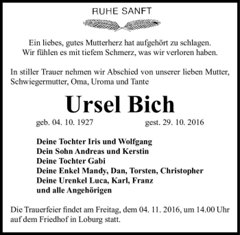 Traueranzeige von Ursel Bich  von Magdeburger Volksstimme