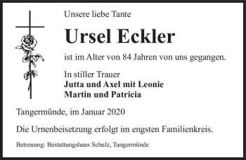 Traueranzeige von Ursel Eckler  von Magdeburger Volksstimme