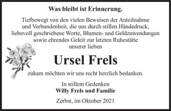 Traueranzeige von Ursel Frels  von Magdeburger Volksstimme