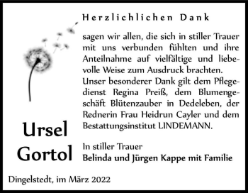 Traueranzeige von Ursel Gortol  von Magdeburger Volksstimme