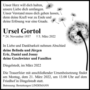Traueranzeige von Ursel Gortol  von Magdeburger Volksstimme