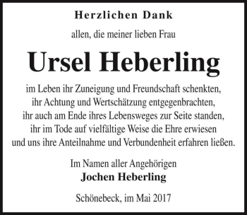 Traueranzeige von Ursel Heberling  von Magdeburger Volksstimme