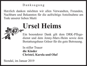 Traueranzeige von Ursel Heims  von Magdeburger Volksstimme
