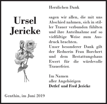 Traueranzeige von Ursel Jericke  von Magdeburger Volksstimme