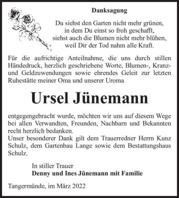 Traueranzeige von Ursel Jünemann  von Magdeburger Volksstimme