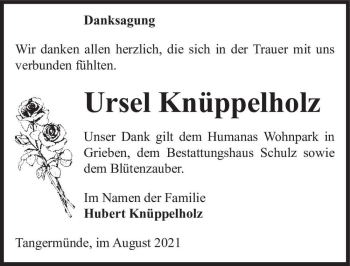 Traueranzeige von Ursel Knüppelholz  von Magdeburger Volksstimme