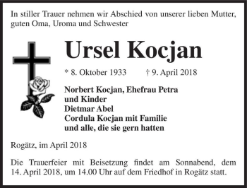 Traueranzeige von Ursel Kocjan  von Magdeburger Volksstimme