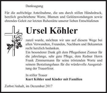 Traueranzeige von Ursel Köhler  von Magdeburger Volksstimme