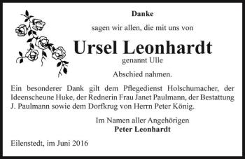 Traueranzeige von Ursel Leonhardt 