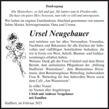 Traueranzeige von Ursel Neugebauer  von Magdeburger Volksstimme