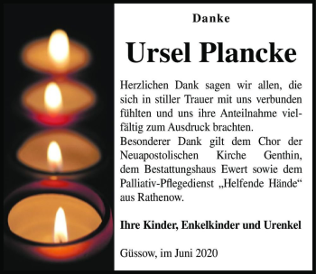 Traueranzeige von Ursel Plancke  von Magdeburger Volksstimme