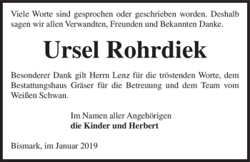 Traueranzeige von Ursel Rohrdiek  von Magdeburger Volksstimme
