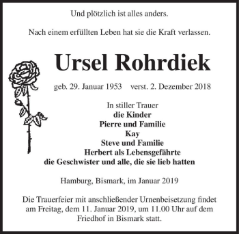 Traueranzeige von Ursel Rohrdiek  von Magdeburger Volksstimme