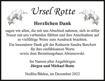Traueranzeige von Ursel Rotte  von Magdeburger Volksstimme