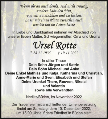 Traueranzeige von Ursel Rotte  von Magdeburger Volksstimme