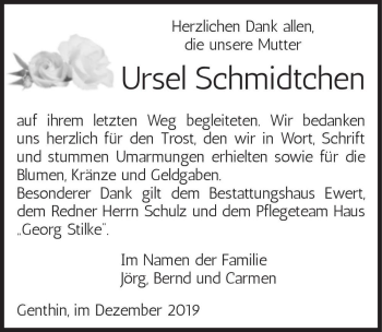 Traueranzeige von Ursel Schmidtchen  von Magdeburger Volksstimme