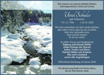 Traueranzeige von Ursel Schulze (geb. Schmelzer)  von Magdeburger Volksstimme