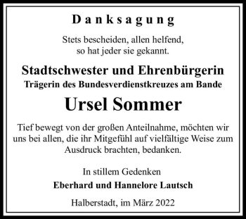 Traueranzeige von Ursel Sommer  von Magdeburger Volksstimme