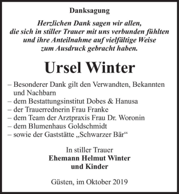 Traueranzeige von Ursel Winter  von Magdeburger Volksstimme
