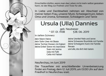 Traueranzeige von Ursula (Ulla) Dannies (geb. Neubieser)  von Magdeburger Volksstimme