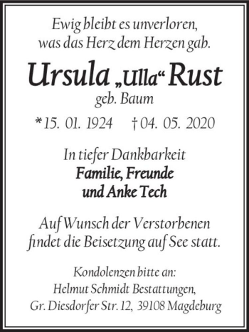 Traueranzeige von Ursula 