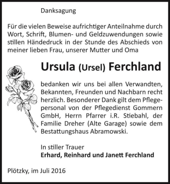Traueranzeige von Ursula 