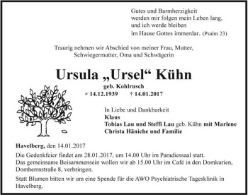 Traueranzeige von Ursula 