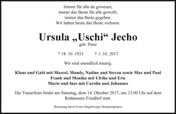 Traueranzeige von Ursula 
