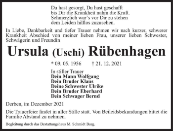 Traueranzeige von Ursula 