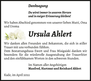 Traueranzeige von Ursula Ahlert  von Magdeburger Volksstimme