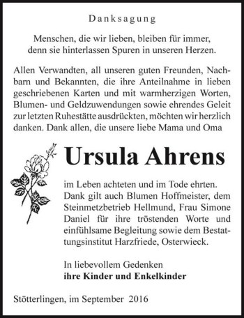 Traueranzeige von Ursula Ahrens  von Magdeburger Volksstimme
