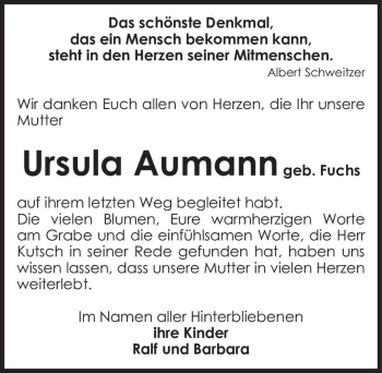 Traueranzeige von Ursula Aumann (geb. Fuchs)  von Magdeburger Volksstimme