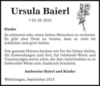 Traueranzeige von Ursula Baierl  von Magdeburger Volksstimme