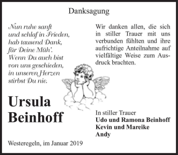 Traueranzeige von Ursula Beinhoff  von Magdeburger Volksstimme